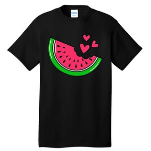 Watermelon Slice Melon Hearts Lovers Eating Fruit Summer Tall T-Shirt