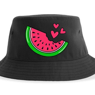 Watermelon Slice Melon Hearts Lovers Eating Fruit Summer Sustainable Bucket Hat