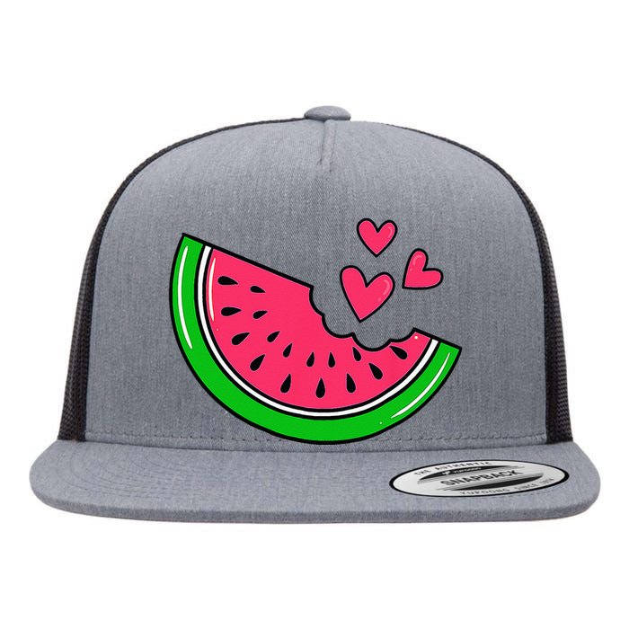 Watermelon Slice Melon Hearts Lovers Eating Fruit Summer Flat Bill Trucker Hat