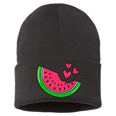 Watermelon Slice Melon Hearts Lovers Eating Fruit Summer Sustainable Knit Beanie