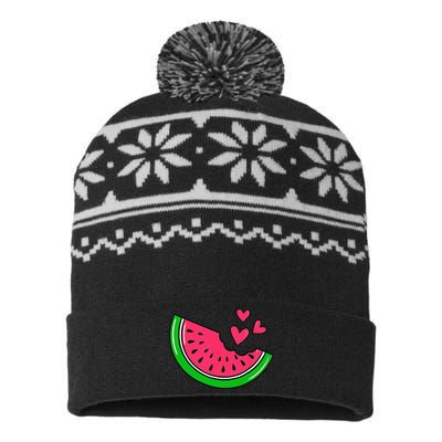 Watermelon Slice Melon Hearts Lovers Eating Fruit Summer USA-Made Snowflake Beanie