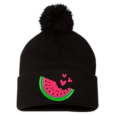 Watermelon Slice Melon Hearts Lovers Eating Fruit Summer Pom Pom 12in Knit Beanie