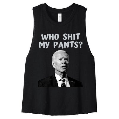 Who Shit My Pant's Funny Anti Joe Biden Women's Racerback Cropped Tank