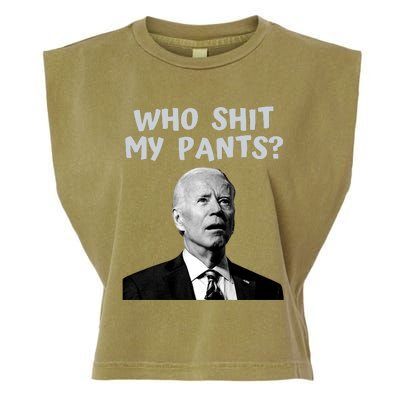 Who Shit My Pant's Funny Anti Joe Biden Garment-Dyed Women's Muscle Tee