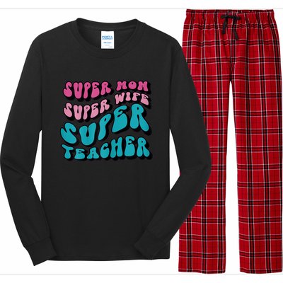 Womens Super Mom Mothers Day Cool Teacher Life Mama Momma Long Sleeve Pajama Set