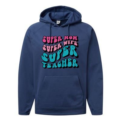 Womens Super Mom Mothers Day Cool Teacher Life Mama Momma Performance Fleece Hoodie