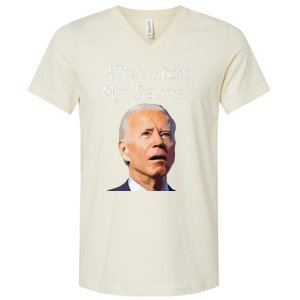 Who Shit My Pants Funny Anti Joe Biden V-Neck T-Shirt