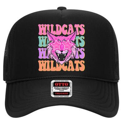 Wildcats School Mascot Sport Mom Wildcats High Crown Mesh Back Trucker Hat