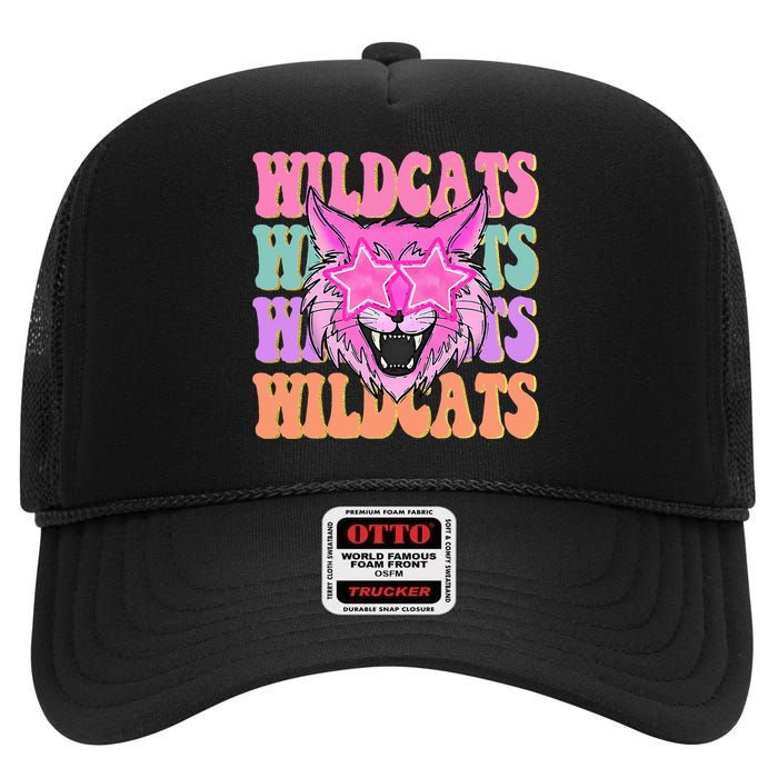 Wildcats School Mascot Sport Mom Wildcats High Crown Mesh Back Trucker Hat