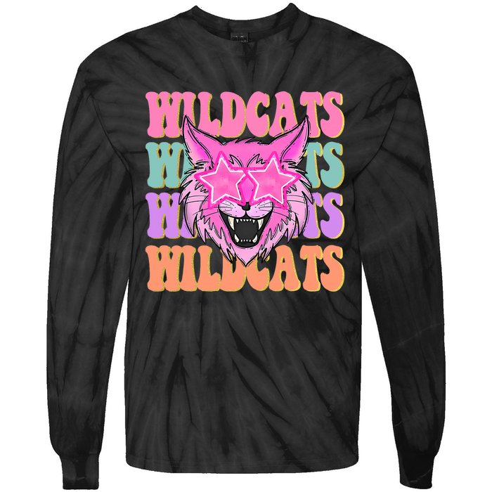 Wildcats School Mascot Tie-Dye Long Sleeve Shirt