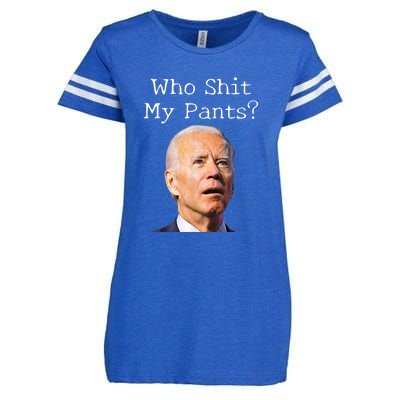 Who Shit My Pants Funny Anti Joe Biden Enza Ladies Jersey Football T-Shirt