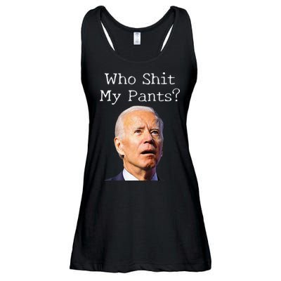 Who Shit My Pants Funny Anti Joe Biden Ladies Essential Flowy Tank