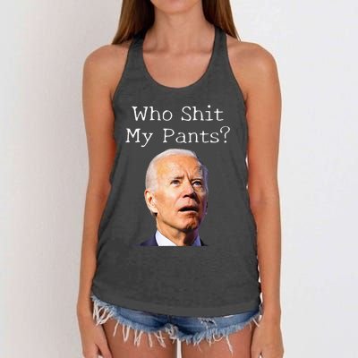 Who Shit My Pants Funny Anti Joe Biden Women's Knotted Racerback Tank