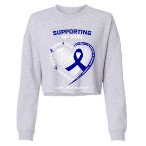 Wo Support Mom Colon Cancer Awareness Products Gift Cropped Pullover Crew