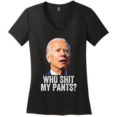 Who Shit My Pants Anti Joe Biden Conservative Women's V-Neck T-Shirt