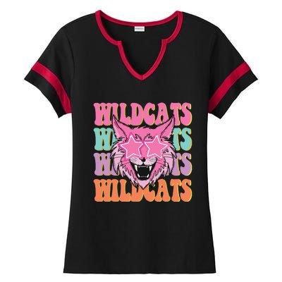 Wildcats School Mascot Sport Mom Wildcats Ladies Halftime Notch Neck Tee