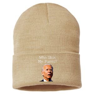 Who Shit My Pants Funny Anti Joe Biden Sustainable Knit Beanie