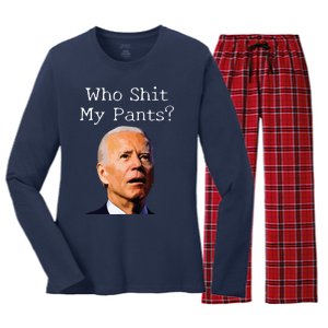 Who Shit My Pants Funny Anti Joe Biden Women's Long Sleeve Flannel Pajama Set 