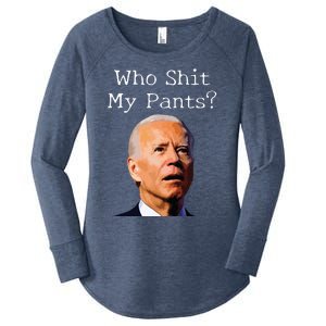 Who Shit My Pants Funny Anti Joe Biden Women's Perfect Tri Tunic Long Sleeve Shirt