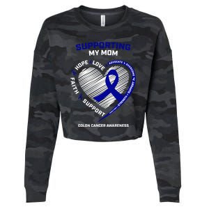 Wo Support Mom Colon Cancer Awareness Products Gift Cropped Pullover Crew