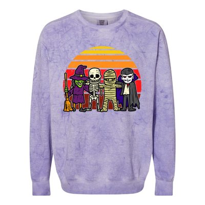 Witch Skeleton Mummy Vampire Retro Halloween Gift Colorblast Crewneck Sweatshirt