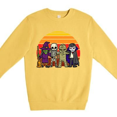 Witch Skeleton Mummy Vampire Retro Halloween Gift Premium Crewneck Sweatshirt