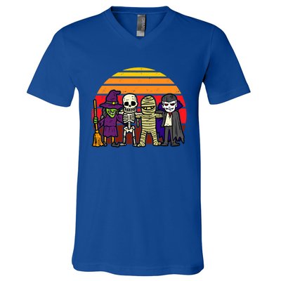 Witch Skeleton Mummy Vampire Retro Halloween Gift V-Neck T-Shirt