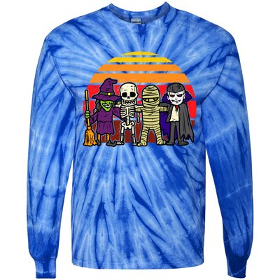 Witch Skeleton Mummy Vampire Retro Halloween Gift Tie-Dye Long Sleeve Shirt