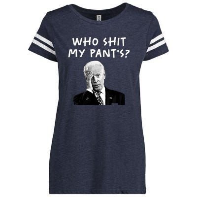 Who Shit My Pants Funny Anti Joe Biden Enza Ladies Jersey Football T-Shirt