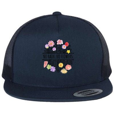 Womens Spring No Rain No Flowers Flat Bill Trucker Hat