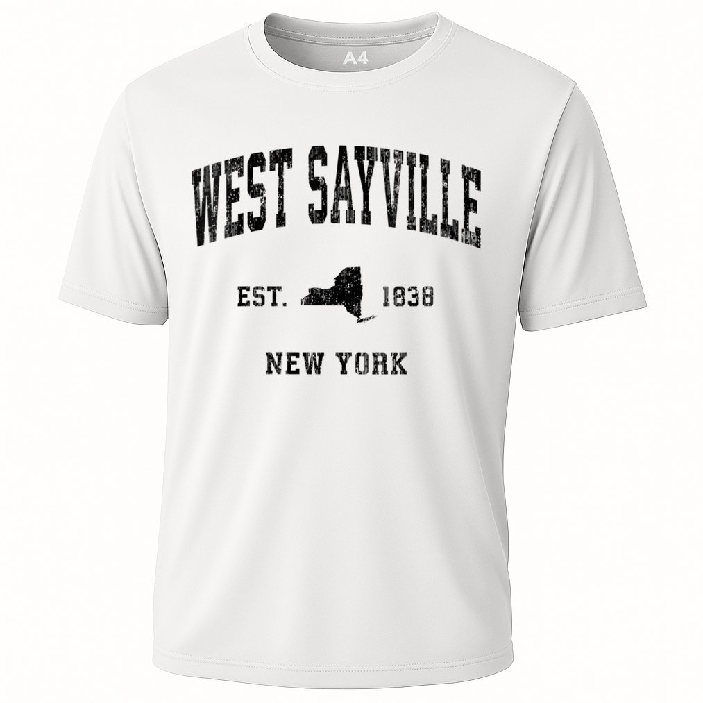 West Sayville New York Ny Vintage Athletic Black Sports Cooling Performance Crew T-Shirt