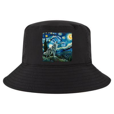 Wolf Starry Night Howling Moon Funny Gifts Van Gogh Cool Comfort Performance Bucket Hat