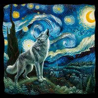 Wolf Starry Night Howling Moon Funny Gifts Van Gogh Cooling Performance Crew T-Shirt