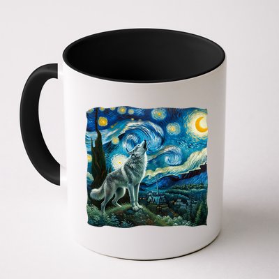 Wolf Starry Night Howling Moon Funny Gifts Van Gogh Mug