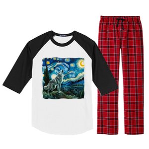 Wolf Starry Night Howling Moon Funny Gifts Van Gogh Raglan Sleeve Pajama Set