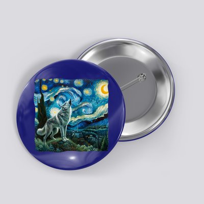 Wolf Starry Night Howling Moon Funny Gifts Van Gogh Button