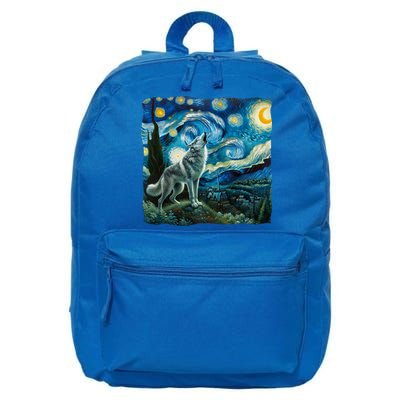 Wolf Starry Night Howling Moon Funny Gifts Van Gogh 16 in Basic Backpack