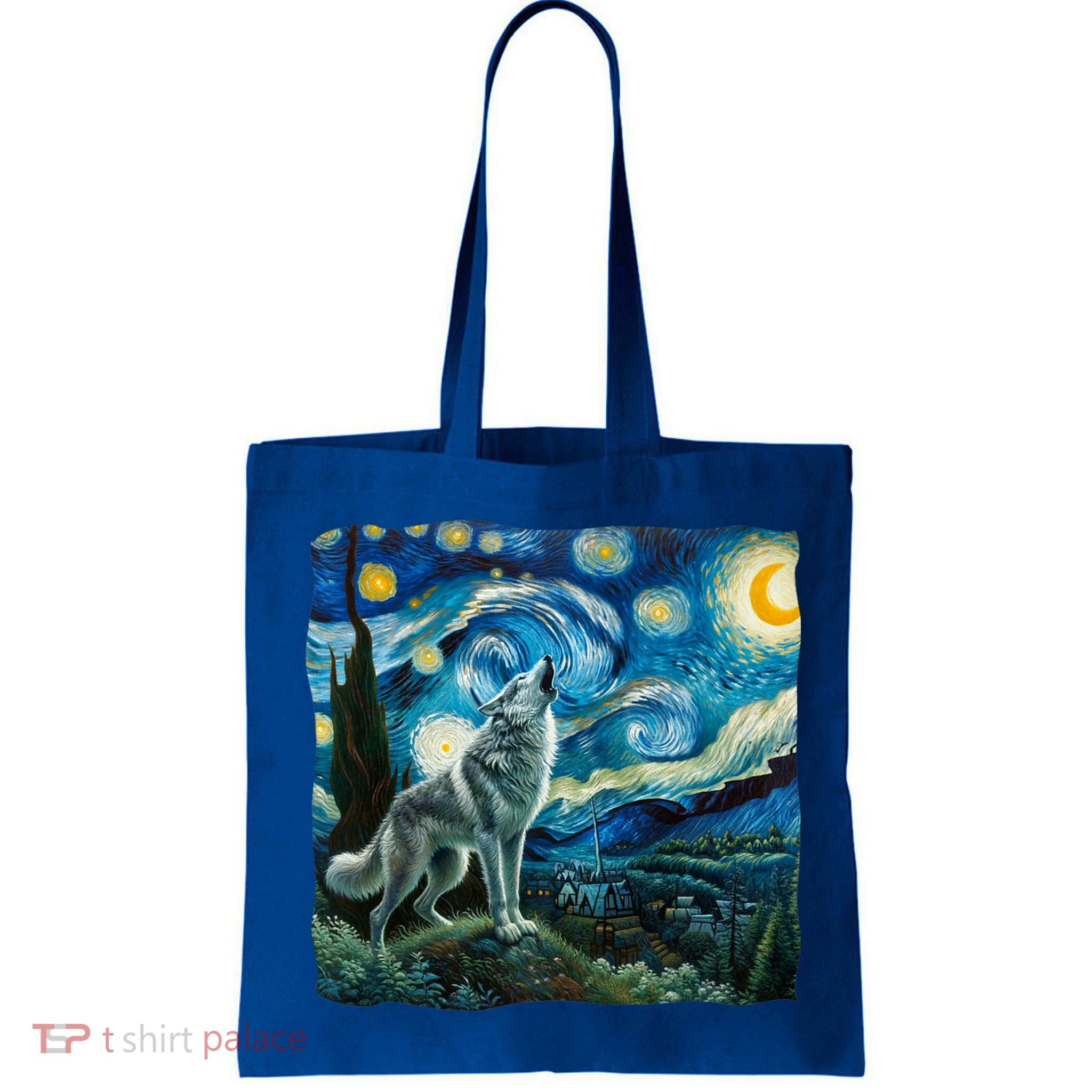 Wolf Starry Night Howling Moon Funny Gifts Van Gogh Bag