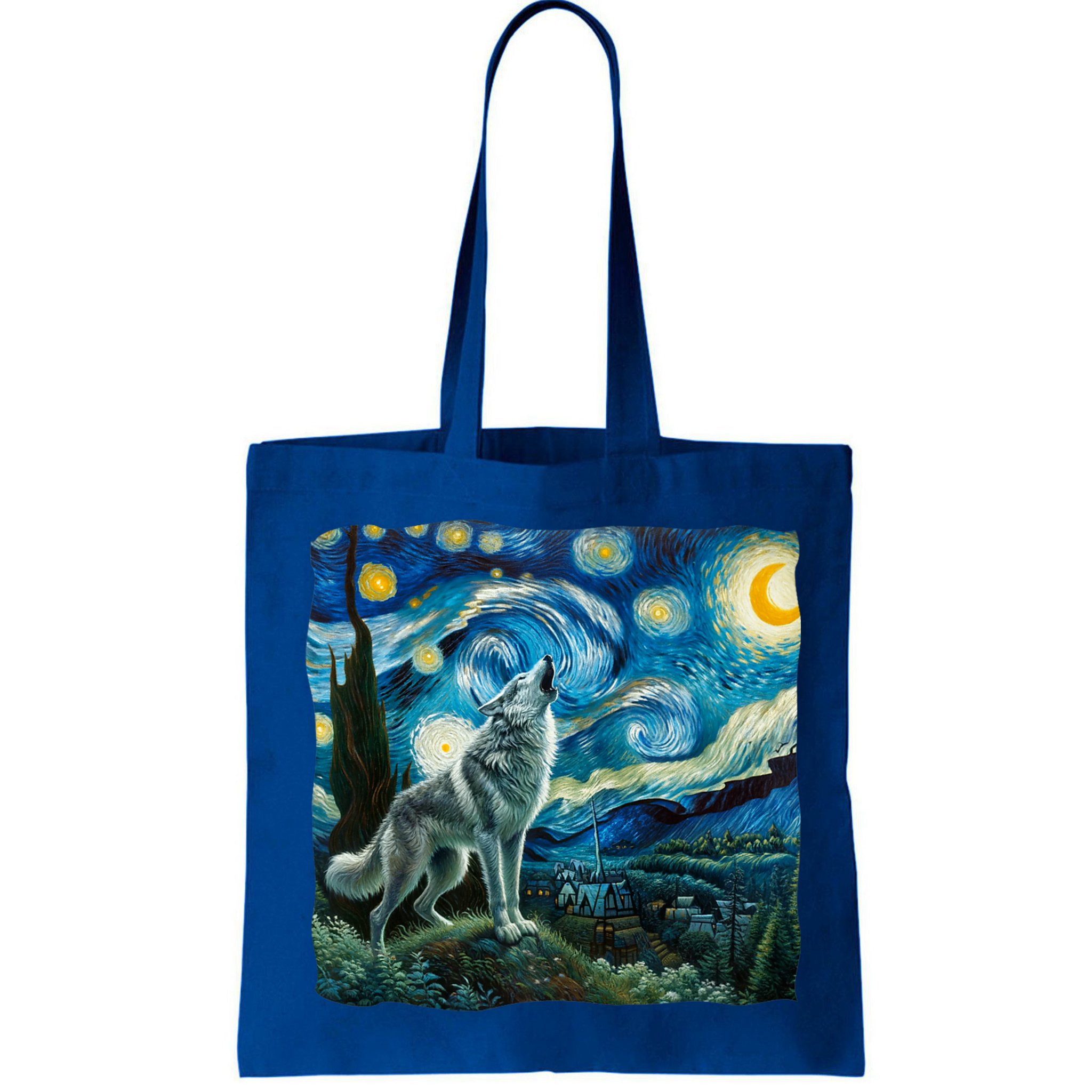 Wolf Starry Night Howling Moon Funny Gifts Van Gogh Bag