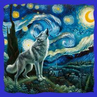 Wolf Starry Night Howling Moon Funny Gifts Van Gogh Bag