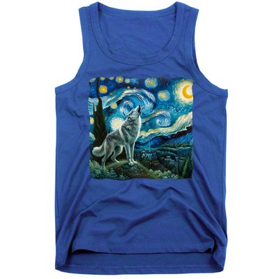 Wolf Starry Night Howling Moon Funny Gifts Van Gogh Tank Top