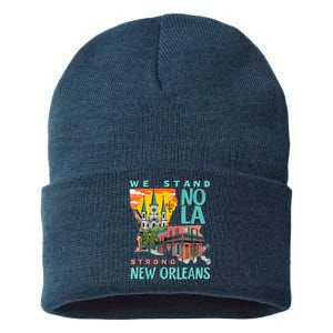 We Stand Nola Strong New Orleans Traveling Lovers Apparel Sustainable Knit Beanie