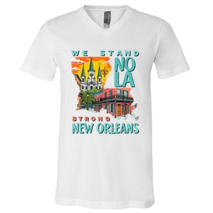 We Stand Nola Strong New Orleans Traveling Lovers Apparel V-Neck T-Shirt