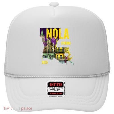 We Stand Nola Strong New Orleans Traveling Lovers Costume High Crown Mesh Back Trucker Hat