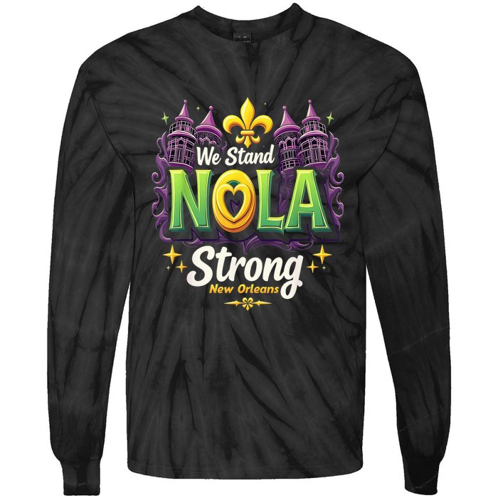 We Stand Nola Strong New Orleans Traveling Lovers Costume Tie-Dye Long Sleeve Shirt