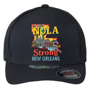 We Stand Nola Strong New Orleans Traveling Lovers Graphic Flexfit Unipanel Trucker Cap