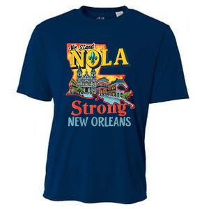 We Stand Nola Strong New Orleans Traveling Lovers Graphic Cooling Performance Crew T-Shirt