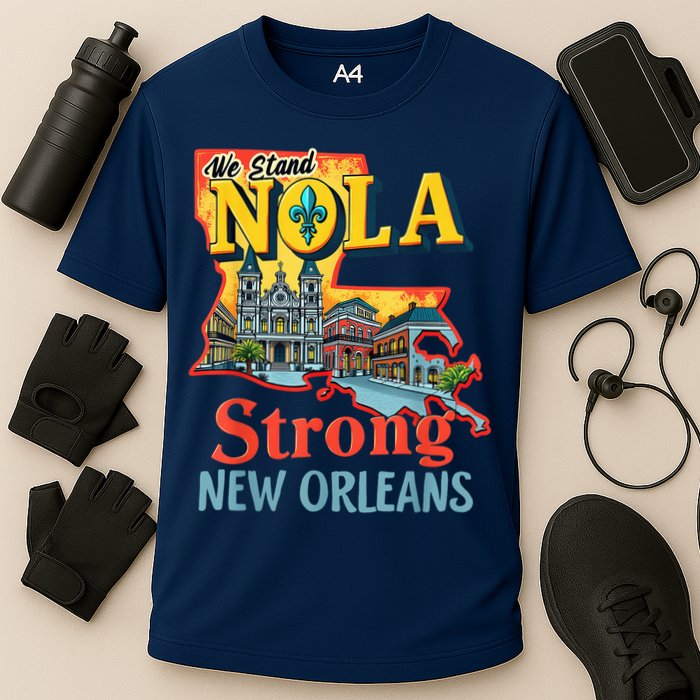 We Stand Nola Strong New Orleans Traveling Lovers Graphic Cooling Performance Crew T-Shirt