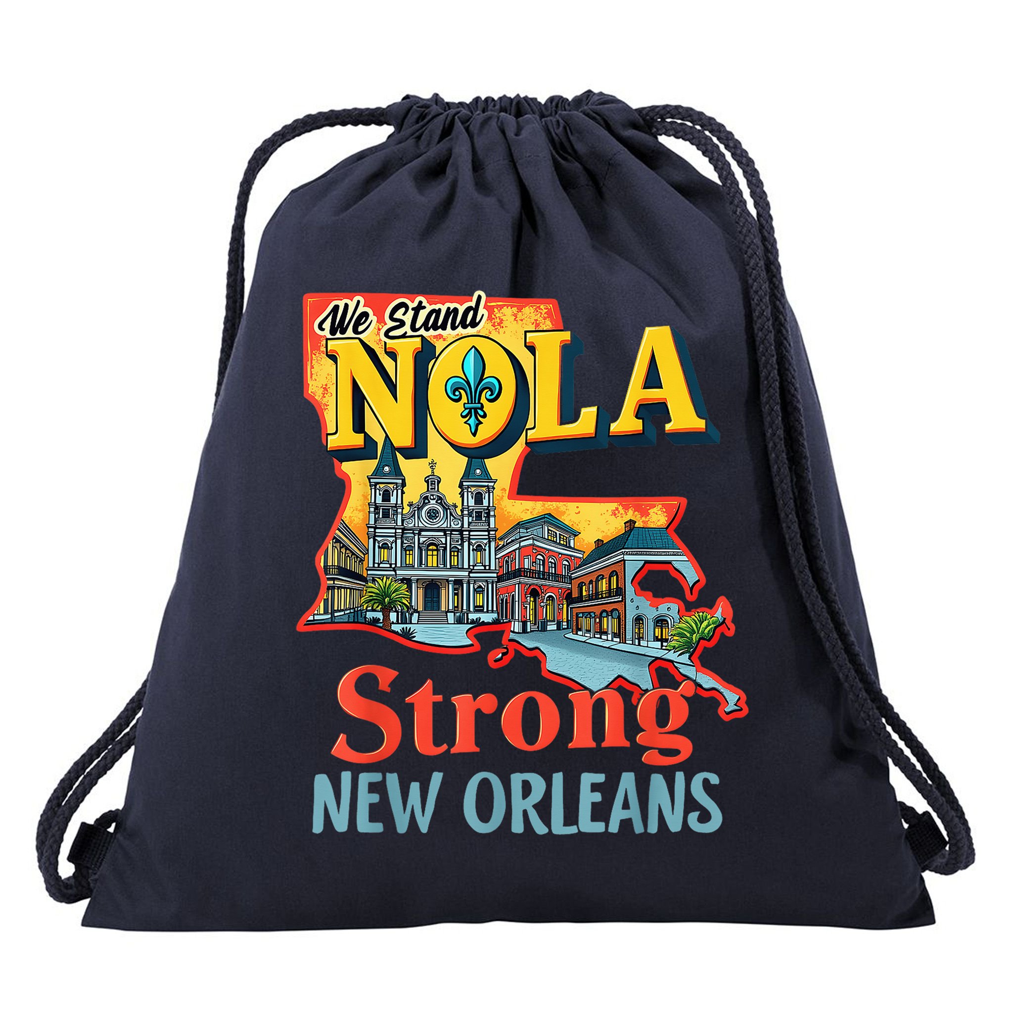 We Stand Nola Strong New Orleans Traveling Lovers Graphic Drawstring Bag