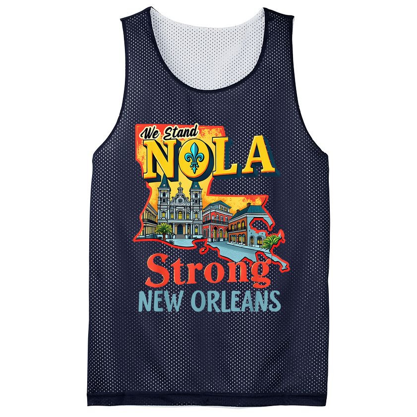 We Stand Nola Strong New Orleans Traveling Lovers Graphic Mesh Reversible Basketball Jersey Tank